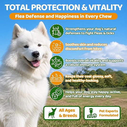 Flea and Tick Prevention for Dogs Chewables, 500ct Dog Flea and Tick Treatment with Multivitamins - Support Skin & Coat - Tasty Treats for All Breeds - Crunchy & Savory Chicken and Krill Flavor