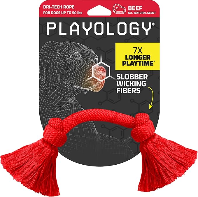 Playology Dog Toys | Dri-Tech Rope Tug of War Dog Toy for Tough Chewers | Beef Scented Medium Tug Rope Toys for Dogs