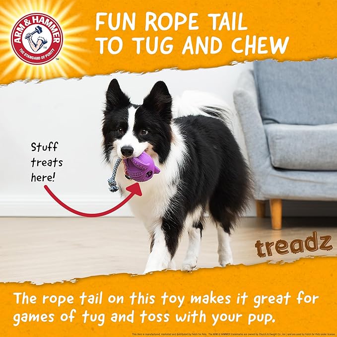 Arm and Hammer for Pets Super Treadz Large Elephant Dental Chew Toy for Dogs - Reduces Plaque and Tartar Without Brushing, Baking Soda Infused, Dishwasher Safe, Dogs Up to 35 Lbs
