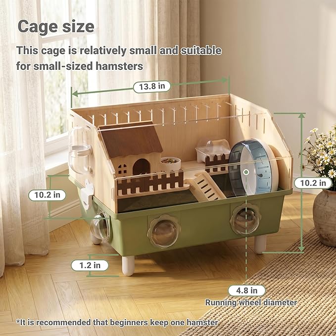 Small Animal Houses & Habitats, Hamster Cage for Dwarf Mouse, Complete Acrylic Small Animal Starter Kit with Accessories, Easy Clean Transparent Pet Cage for Hamsters Gerbils (Green)