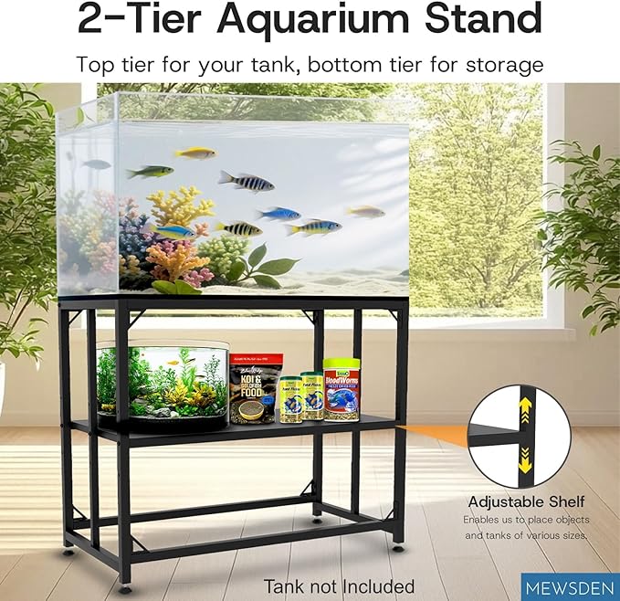 Fish Tank Stand,10 Gallon Heavy Duty Metal Aquarium Stands, Reptile Tank, Turtle Tank, Breeder Tank Stand, 220LBS Capacity Terrarium Stand Rack with 2-Tier Storage Shelves (Black, 24.8"x9.2"x30")