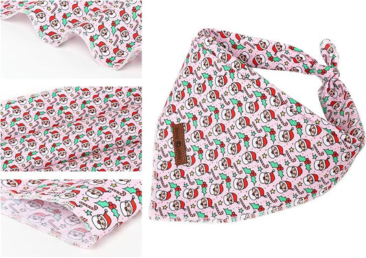 Lionet Paws Christmas Dog Bandana Girl for Small Medium Dogs,Pink Santa Dog Kerchief Washable Dogs Triangle Bibs Scarf