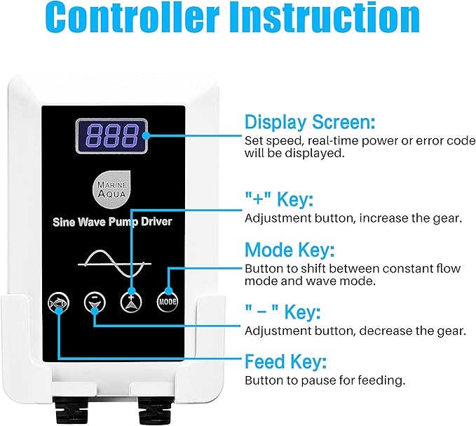 Orlushy dc-9000 Silent Swirl Controllable DC aquarium Pump 60W 2377GPH marine wavemaker 24V return pump with sine wave Controller for salt/Freshwater fish reef tank sump Circulation