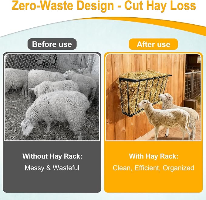 Wall Mount Hay Rack, 30" Steel Hay Feeder& Blanket Holder,20 Gallon Capacity Livestock Feeder for Goats, Sheep and Storage