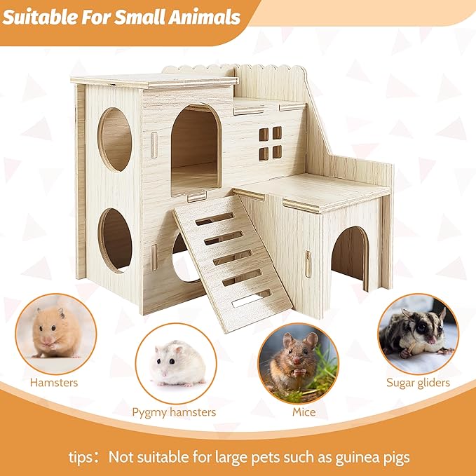 Hamster House,Tiny House with Slide House, Double-Decker Hut, Hamster Cage Accessories,Small Animal Habitat Decor for Large Hamster