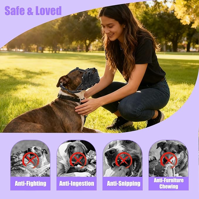 PVC Woven Basket Dog Muzzle for Medium & Large Sized Dogs - Pitbull, Amstaff & Rottweiler Breathable Adjustable Muzzle, Safe Anti-Chewing Biting Comfortable