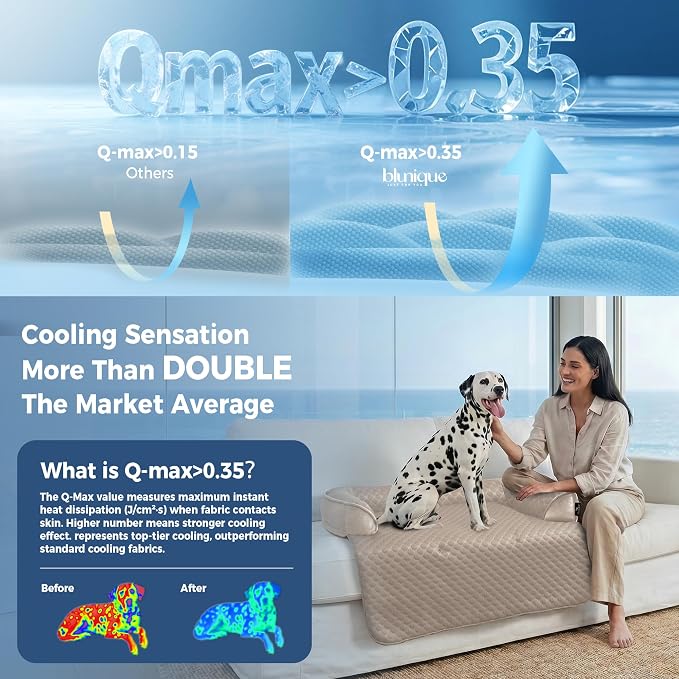 Large Cooling Dog Bed Mat - 41 x 37 inch Waterproof Couch Cover for Dogs Washable, Non-Slip Bottom Self Cooling Mat for Dogs, Durable & Non-Gel, Dog Couch Bed for Sofa Floor Car, Taupe