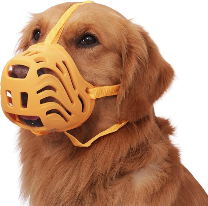 Dog Muzzle for Large Dogs Silicone Dog Muzzle, Dogs can Pant and Drink to Prevent Biting, Chewing and Barking (Orange, L-6)