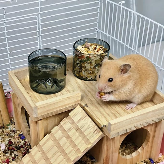 2 Pcs Hamster Feeding & Water Bowls, Glass Hamster Water Bottle Rat Food Bowl Anti Turning Small Animal Bowls for Gerbils Mice Rats (Grey)