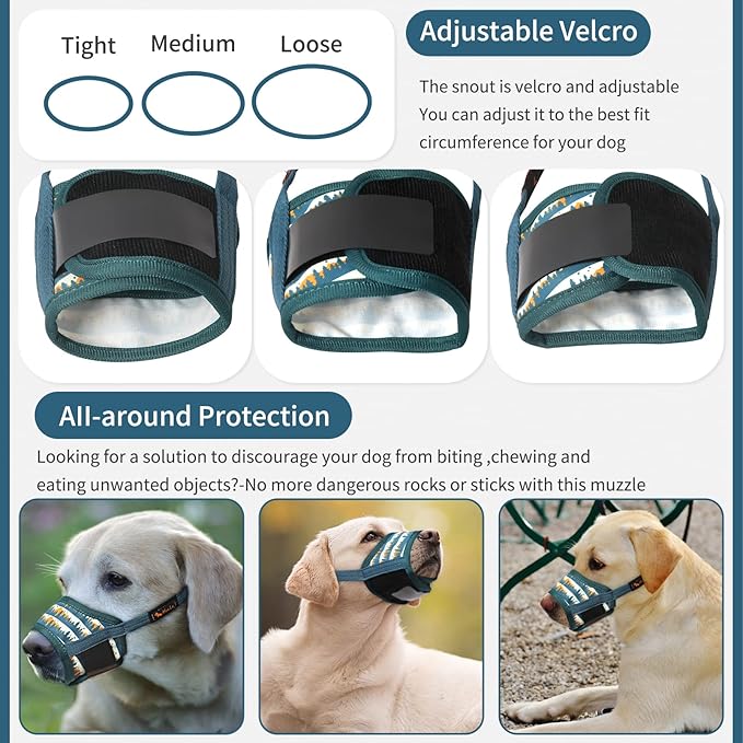 HEELE Dog Muzzle,Soft Nylon Muzzle Anti Biting Barking Chewing,Air Mesh Breathable Drinkable Adjustable Loop Pets Muzzle for Small Medium Large Dogs 4 Colors 4 Sizes (P-Green Valley, L)
