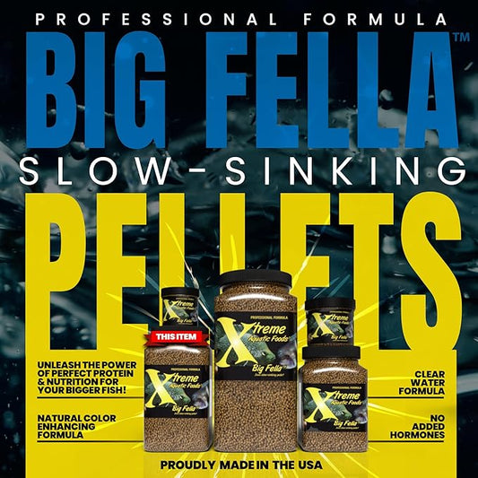 Xtreme Big Fella 3.0mm Pellets: Professional Nutrition for Medium to Large Cichlid/Community Fish - Boost Immune & Digestive Health, Color & Energy, Max Protein Fish Food – USA Farm Grown (35oz)