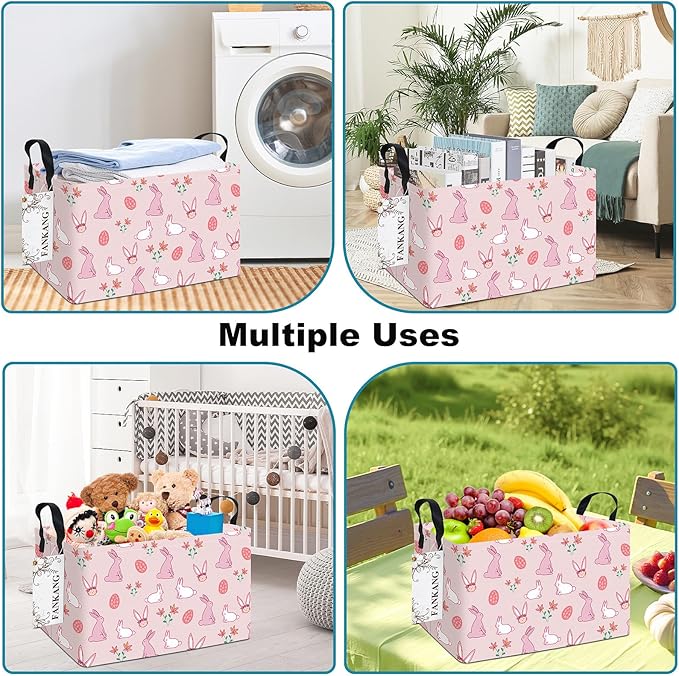 Storage Bins,Nursery Hamper Canvas Laundry Basket Foldable with Waterproof PE Coating Storage Baskets for Boys and Girls, Office, Bedroom, Clothes,Toys(Rec-Rabbit ）