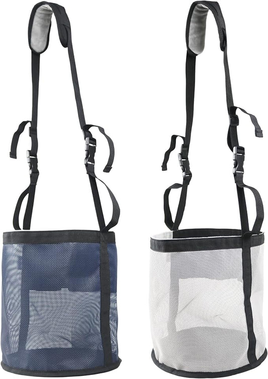 Horse Feed Bag,Heavy Duty Muzzle Feed Bag with Adjustable Strap,Comfort Neck Pad,Nose Pad and Double Waterproof Bottom Mesh Feed Bags for Horse Pack of 2 (Dark Blue & Grey)