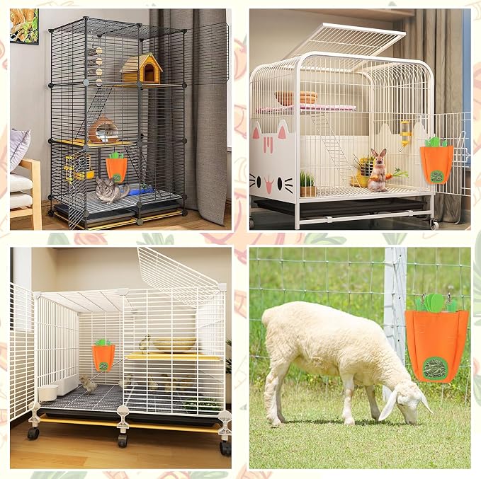 Estivaux Rabbit Hay Feeder Bag Carrots Guinea Pig Hanging Hay Feeding Bag with Hole Pet Storage Dispenser for Chinchilla Hamster Bunny Small Pet Animals
