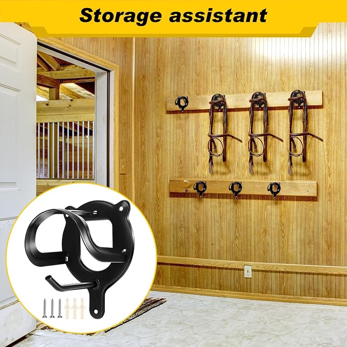 Dunzy 12 Counts Horse Bridle Rack Bridle Bracket Bridle Hooks Horse Tack Storage Halter Hanger Metal Bridle Holder with Tubes and Screw for Horse Barn Supplies, Black