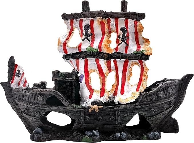 M2cbridge Antique Roman Column Ruins European Castle Aquarium Decorations Fish Tank Hideout Rocks (Striped Pirate Shipwreck)