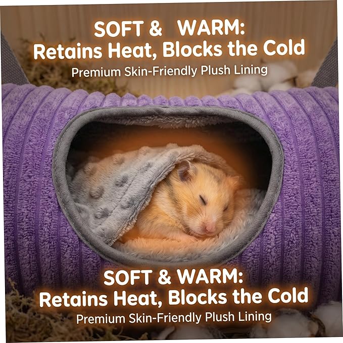 Soft Plush Ferret Hammock Tunnel for Small Animals, Play & Sleep Rat Hammock for Guinea Pigs, Rats, Hamsters, Cage Accessory Bed - Purple