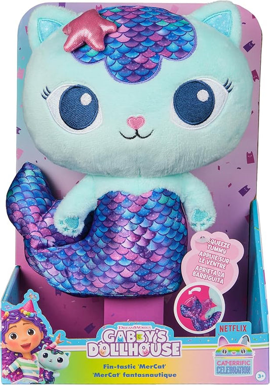 Gabby’s Dollhouse, Fin-Tastic Mercat, Premium Plush Toy, 10-Inch Tall Stuffed Animal with Moving Mermaid Tail, Kids Toys for Girls & Boys Ages 3+