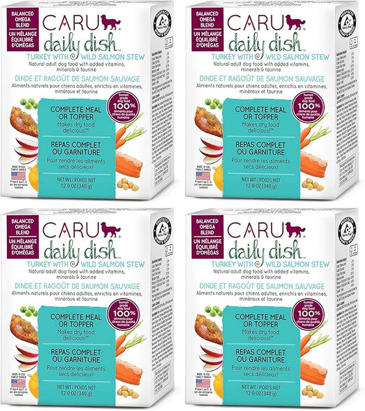 Caru - Daily Dish Turkey & Wild Salmon Stew - For Dogs - Supports Overall Pet Health - Wet Dog Food/Meal Topper -Human Grade Ingredients -Grain, Corn & Soy Free -Non-GMO -Made in USA -12oz - Pack of 4