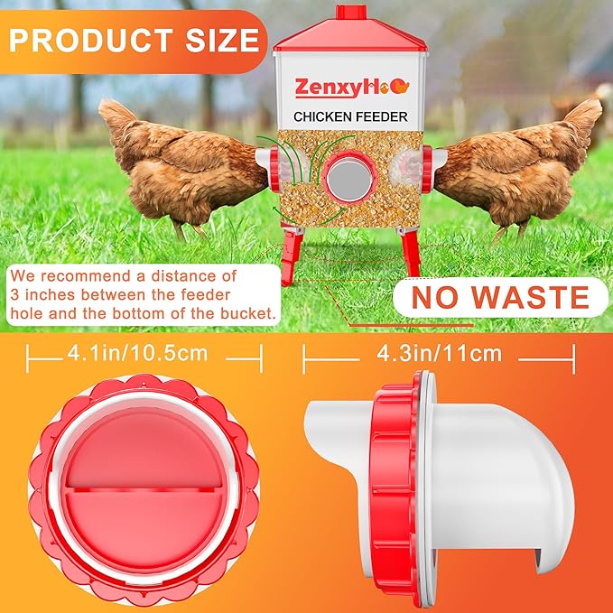 ZenxyHoC DIY Chicken Feeders No Waste, 8 Ports Poultry Feeder with Hole Saw for Buckets Troughs Red