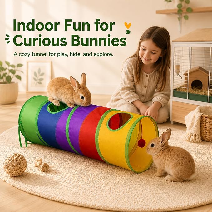 Mechpia Rabbit Toys, Large Bunny Hideout Tunnel and Tube Rainbow Tunnel for Rabbit Guinea Pig Chinchilla Ferret Rat