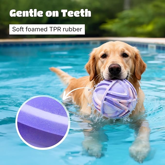 Dog Balls Bouncy Floating Fetch Toy, Interactive Rubber Ball, Durable TPR Foam for Outdoor & Water Play, 7 Inch (18cm) Size, Non-toxic & Gentle On Teeth for Large Dog Breed (Pink & Purple Ombre)