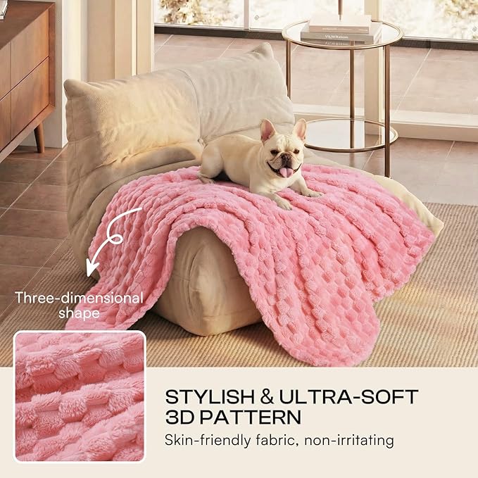Luciphia 300GSM Fleece Dog Blanket for Small Medium Large Dogs 3D Jacquard 1 Pack 3 Flannel Puppy Cat Pet Throw Blankets Soft Washable Decorative Furniture Protect Pcs3-Grey/White/Pink, S(23''x16'')