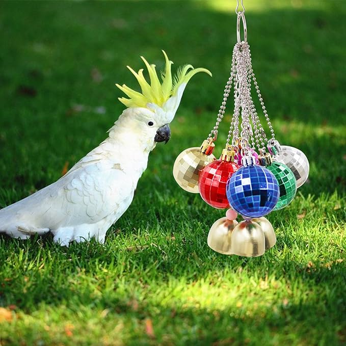 Jinkoozz Bird Toys - Parrot Ball With Bells, Colorful Chewing Toys, Cage Accessories for Parakeets, Cockatiels