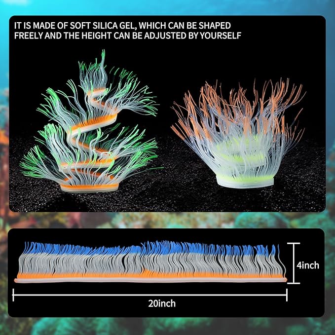 WishLotus Fish Tank Coral Ornaments, Artificial Soft Silicone Aquarium Coral Decorations Colorful Lifelike Glowing Fish Tank Decorations Accessories for Aquarium Landscaping (Blue)