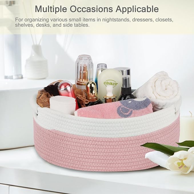 Small Woven Basket with Gift Bags and Ribbons, Empty Baby Gift Baskets for Kids Women Men, Shelf Storage, Small Cat Dog Pet Toy Boxes, 13”x 9”x 5.5”, Dusty Pink