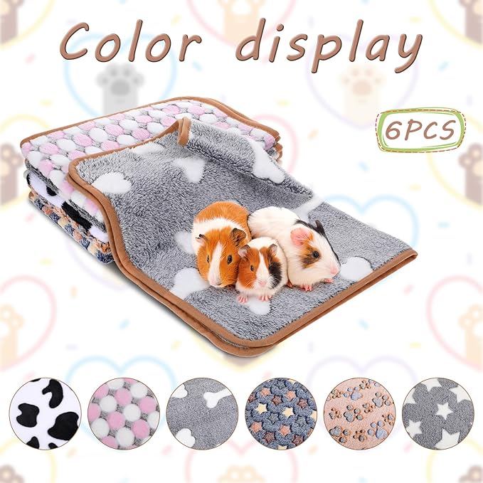 EupHHonycs 6 Pcs Guinea Pig Bedding Fleece Blankets 16 x 24 Inch Washable Rat Cage Liners Reusable Small Animal Pet Pee Pad Sleep Mat Pad Cover for Hamster Ferret Rabbit Chinchilla Hedgehog