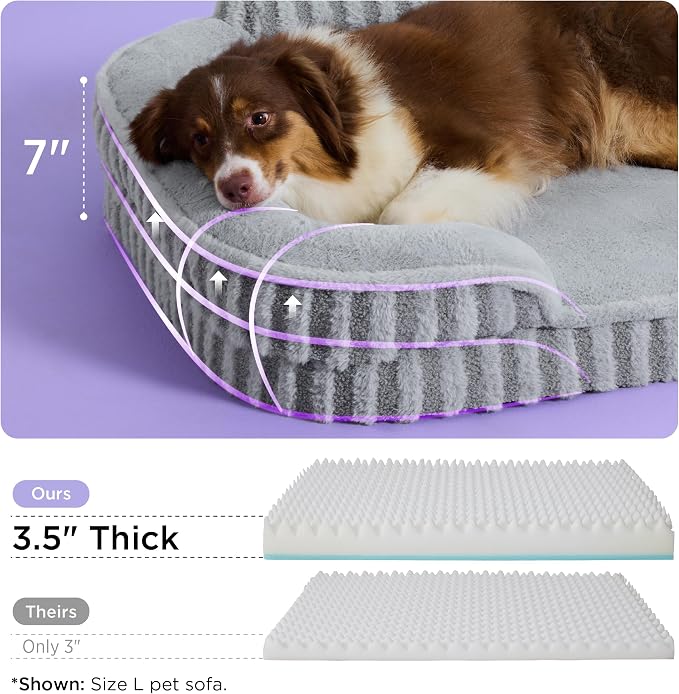LE SURE Cute L-Plus Dog Beds, Orthopedic Waterproof Large Pet Bed with Sides, High Back Non-Slip Bottom and Egg-Crate Foam Dog Couch Sofa with Washable Removable Cover, Grey