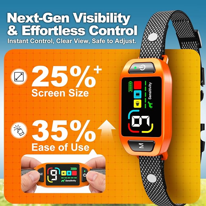Bark Collar AI Dual-Detection, Instant Quiet Anti Bark Device 4 Training Modes, 30-Day Battery, One-Click Peace, 9 Sensitivity Automatic Bark Collar for Small Medium Large Dogs, Bright Orange