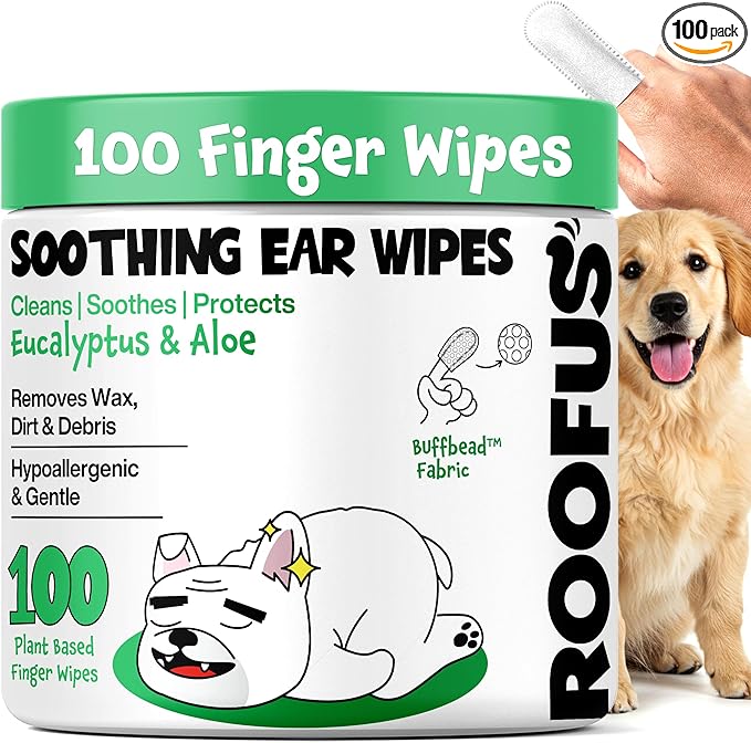 Dog Ear Cleaner Wipes 100 Counts - Vet-Recommended Pet Ear Wipes to Remove Wax, Dirt, Relieve Ear Itching & Inflammation for Dogs & Cats