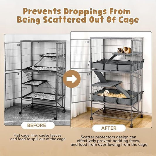 HOMBYS Waterproof Ferret Cage Liner Set with Splash Guard for Ferret Cage, Extra High Edges for Cleanliness, Soft Washable Cage Accessories for Small Animals, Chinchillas, Rats, Hedgehogs, Grey