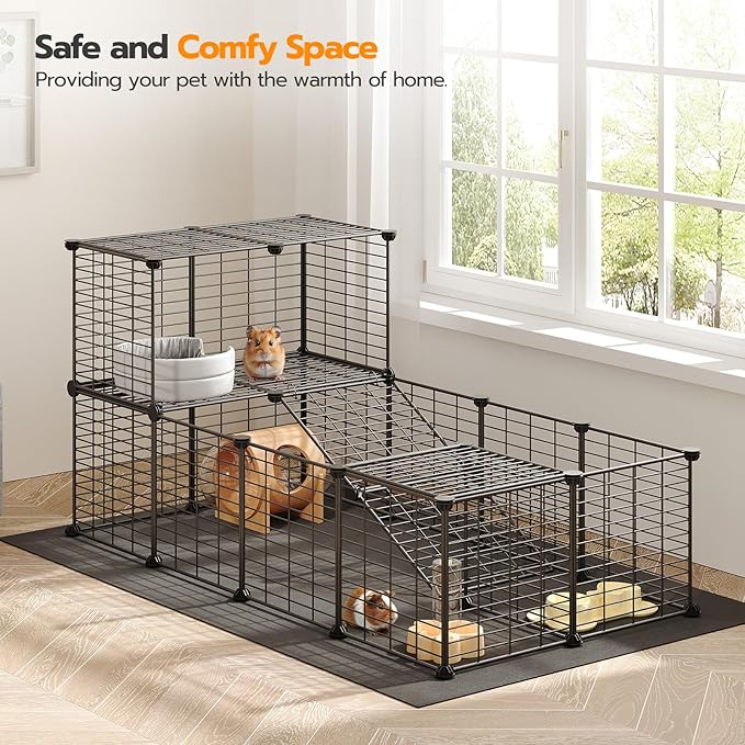 HOOBRO 24 Panels Guinea Pig Cage with Waterproof Mat, Small Animal Playpen, Rabbit Cage, Bunny Cage, Chicken Cage, Pet Playpen, Indoor Outdoor Yard Fence, 57 x 31.5 x 23.6 Inches, Black BK03PP03