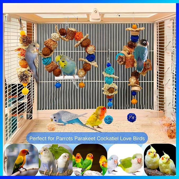 Parakeet Swing Toys,Bird Cage Hanging Chewing Toys,Natural Bird Parrot Foraging Toys for Budgerigar Conure Cockatiel Lovebirds Finches
