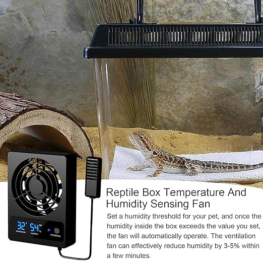Ventilation Fan - Intelligent Reptile Tank Cooler, LED Display Climate Monitor with Strong Airflow Circulation System, Low Noise Design, Ideal for Amphibians Snakes Lizards Habitat Care