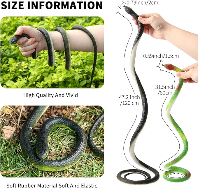 Blulu 3 Pieces Rubber Snakes Realistic Large Lifelike Fake Toys Plastic Garden Snake to Keep Birds Away Scare Squirrels Halloween Prank Props Scare Toy(Vivid Style)