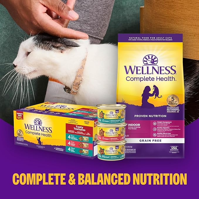 Wellness Complete Health Pate Variety Pack Kitten Canned Wet Cat Food, Natural, Protein Rich, Grain Free, Whitefish and Chicken Recipes, 3 oz, Pack of 12 Cans