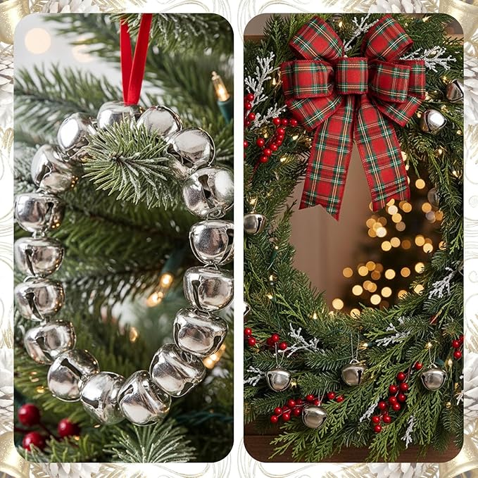 BigOtters 50 PCS Jingle Bells for Crafting, 1 Inch Silver Craft Bells Bulk for DIY Crafts, Potty Training, Wind Chimes Making, Wedding Decor & Home Decoration, with Hanging Hole