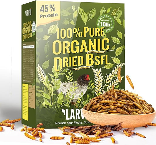 10LB Non-GMO Black Soldier Fly Larvae for Chickens 45% Protein High Calcium Chicken Feed Alternative to Mealworms, Dried BSF Larvae Chicken Treats for Laying Hens Ducks Birds Reptiles
