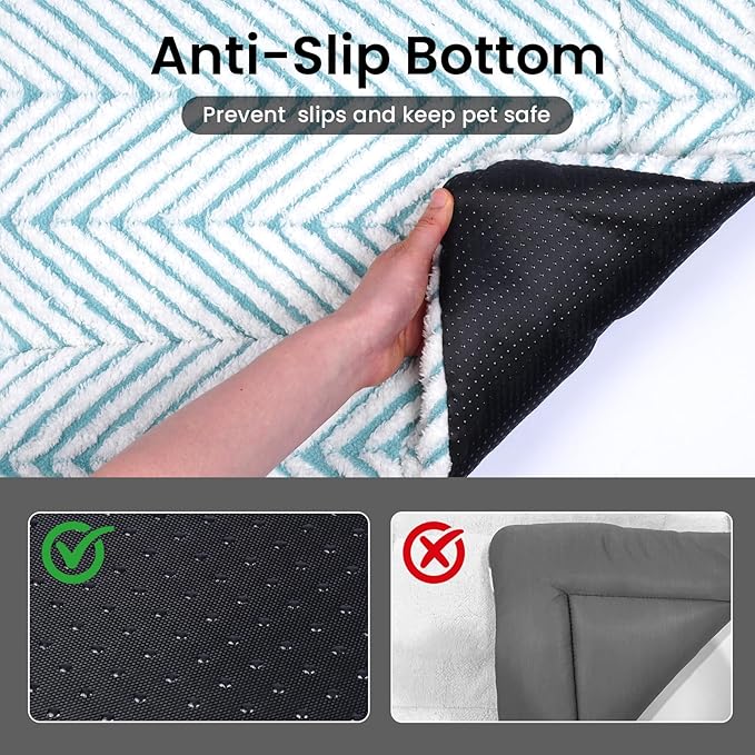 Mora Pets Cat Bed for Indoor Cats & Small Dogs Washable Flat Cat Bed Mat Soft Fluffy Dog Crate Kennel Carrier Pad with Anti-Slip Bottom for Pet Cage Travel Sleeping Chevron Blue 22 x 13