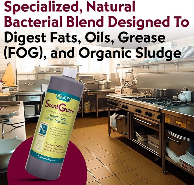 SCD ScentGuard Probiotic Odor Eliminator & All-Natural Cleaner Concentrate – Bio-Enzymatic Deodorizer for Drains, Grease, Pets, Compost, Livestock, Waste & Home Use – Non-Toxic, OMRI Listed (1 Liter)