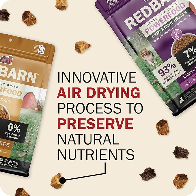 Redbarn Powerfood Air Dried Dog Food - 96% Chicken & Chicken Organs - High Protein Grain-Free Non-GMO Premium Dry Full Feed or Topper Made in USA with Omega 3 Salmon Oil Flaxseed - 2lb