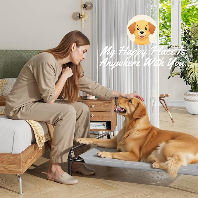 Ekisemio Cooling Breathable Elevated Dog Bed with Metal Frame for Large Dogs, Grey