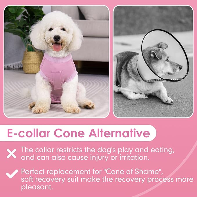 cyeollo Dog Surgery Recovery Suit for Female Male Dogs Cats Soft Breathable Dog Onesie After Spay, Neuter, Anti-Licking Pet Surgical Recovery Snugly Suit Bodysuit, Pink, XS