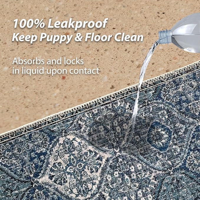 nunubaby Washable Pee Pads for Dogs, Stylish, Non-Slip and Leak-Proof Pee Pads. Reusable Potty Pads for Dogs for Crates and Floors.(Blue/Multi, 54" x54" )