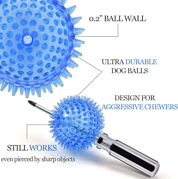 LECHONG 6pack Squeaky Dog Toys Spiky Dog Balls Cleans Teeth and Promotes Dental and Gum Health for Your Pet Squeaker Ball Toys for Aggressive Chewers (S 6PACK)