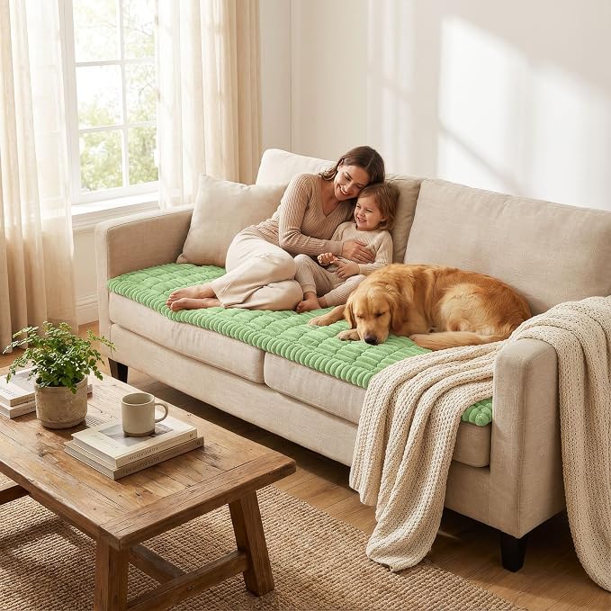 Smiry Couch Cover for Dogs, Non Slip Washable Sofa Protector for Pets, Soft Furniture Cover for Pet, Stylish Sofa Covers, Cozy Protect Against Fur, Dirt & Everyday Messes (Grass Green, 43" x 82.7")